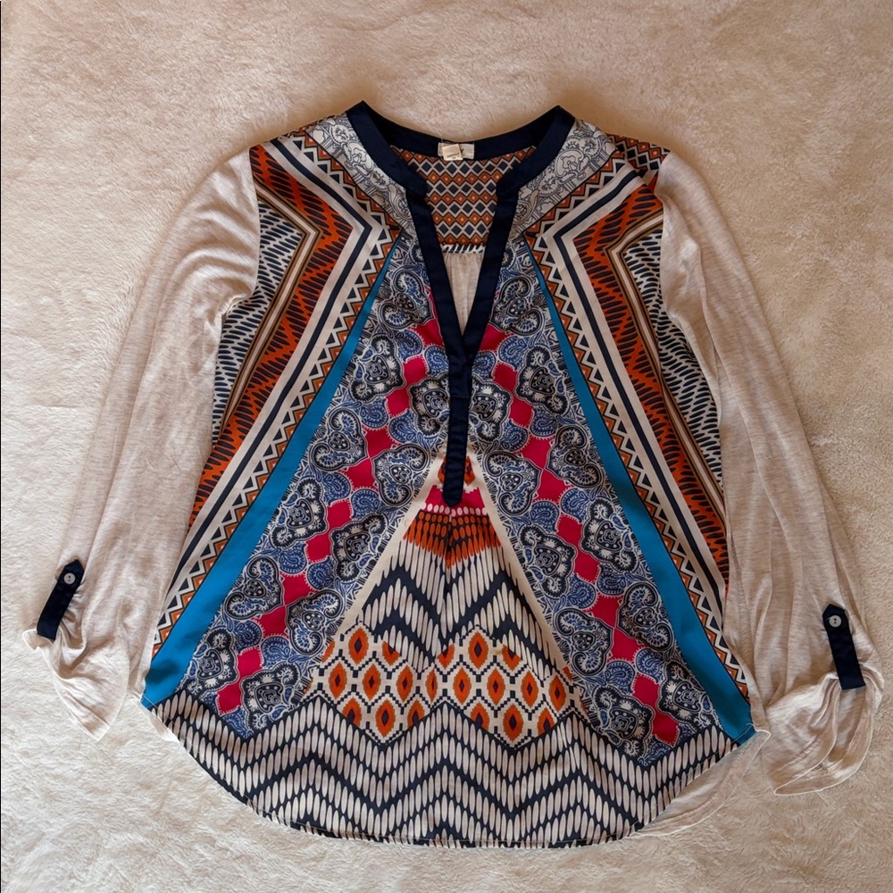 Multicolor Geometric Pattern Women's Top
